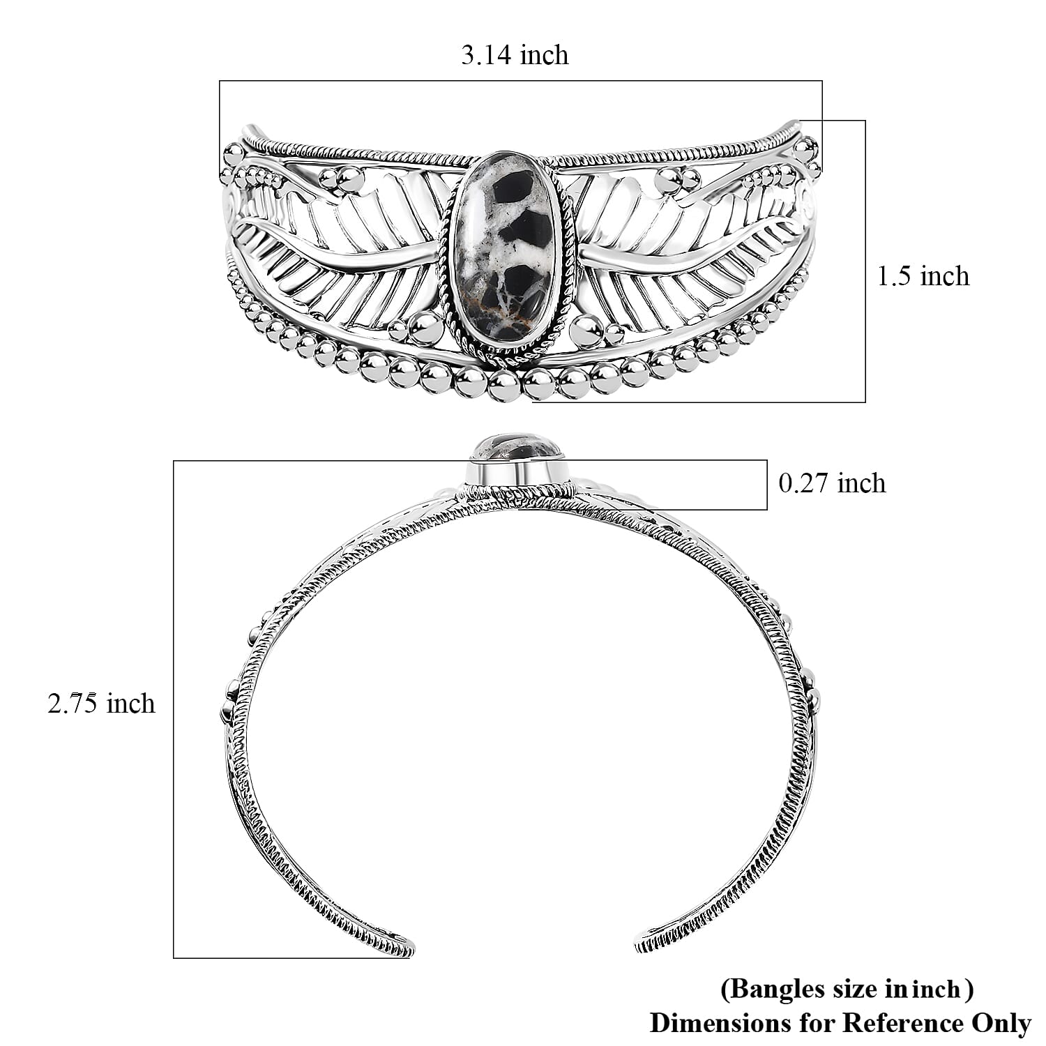 D'Joy Artisan Crafted White Buffalo 12.40 ctw Feather Cuff Bracelet in Black Oxidized Sterling Silver (7.25 In)