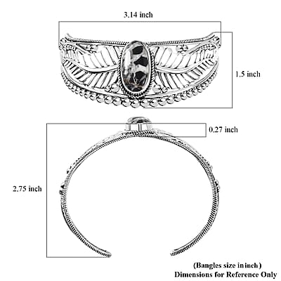 D'Joy Artisan Crafted White Buffalo 12.40 ctw Feather Cuff Bracelet in Black Oxidized Sterling Silver (7.25 In)