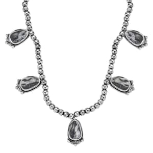 Artisan Crafted White Buffalo 36.50 ctw Necklace in Black Oxidized Sterling Silver 18 Inches