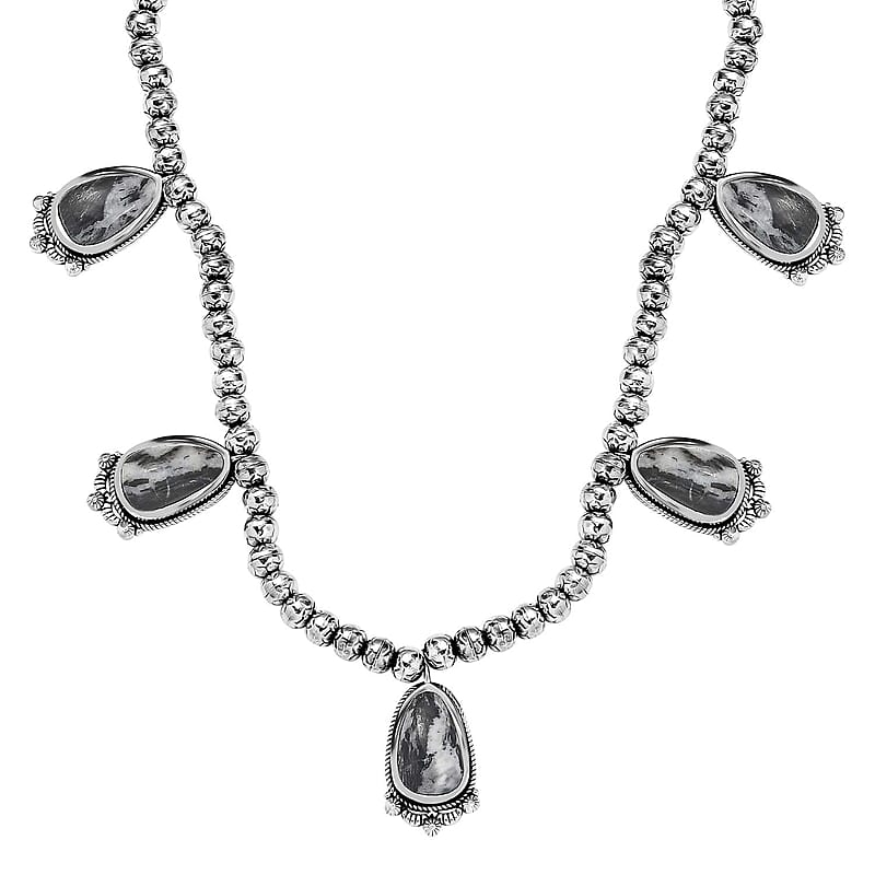 D'Joy Artisan Crafted White Buffalo 36.50 ctw Necklace in Black Oxidized Sterling Silver 18 Inches