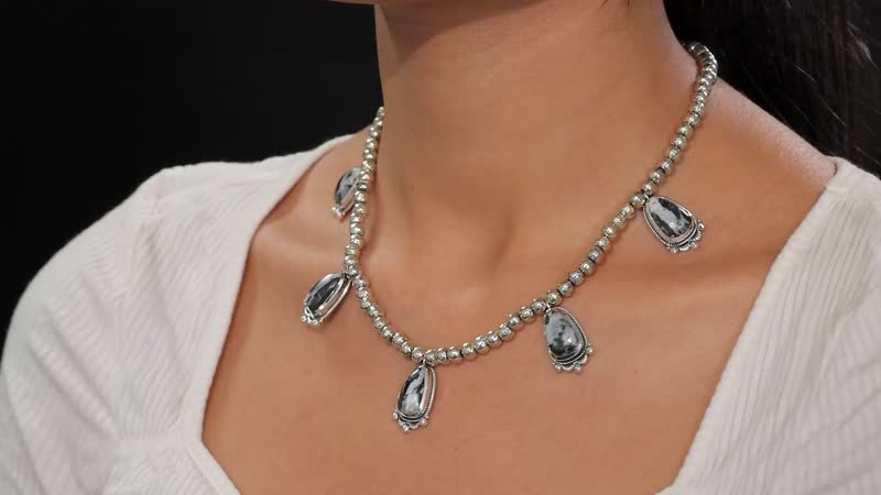 D'Joy Artisan Crafted White Buffalo 36.50 ctw Necklace in Black Oxidized Sterling Silver 18 Inches