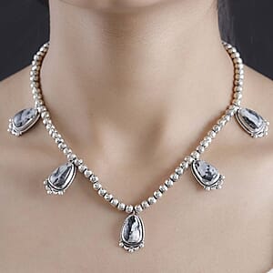 D'Joy Artisan Crafted White Buffalo 36.50 ctw Necklace in Black Oxidized Sterling Silver 18 Inches