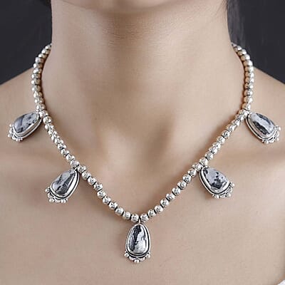 D'Joy Artisan Crafted White Buffalo 36.50 ctw Necklace in Black Oxidized Sterling Silver 18 Inches