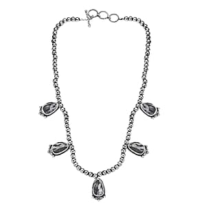 D'Joy Artisan Crafted White Buffalo 36.50 ctw Necklace in Black Oxidized Sterling Silver 18 Inches