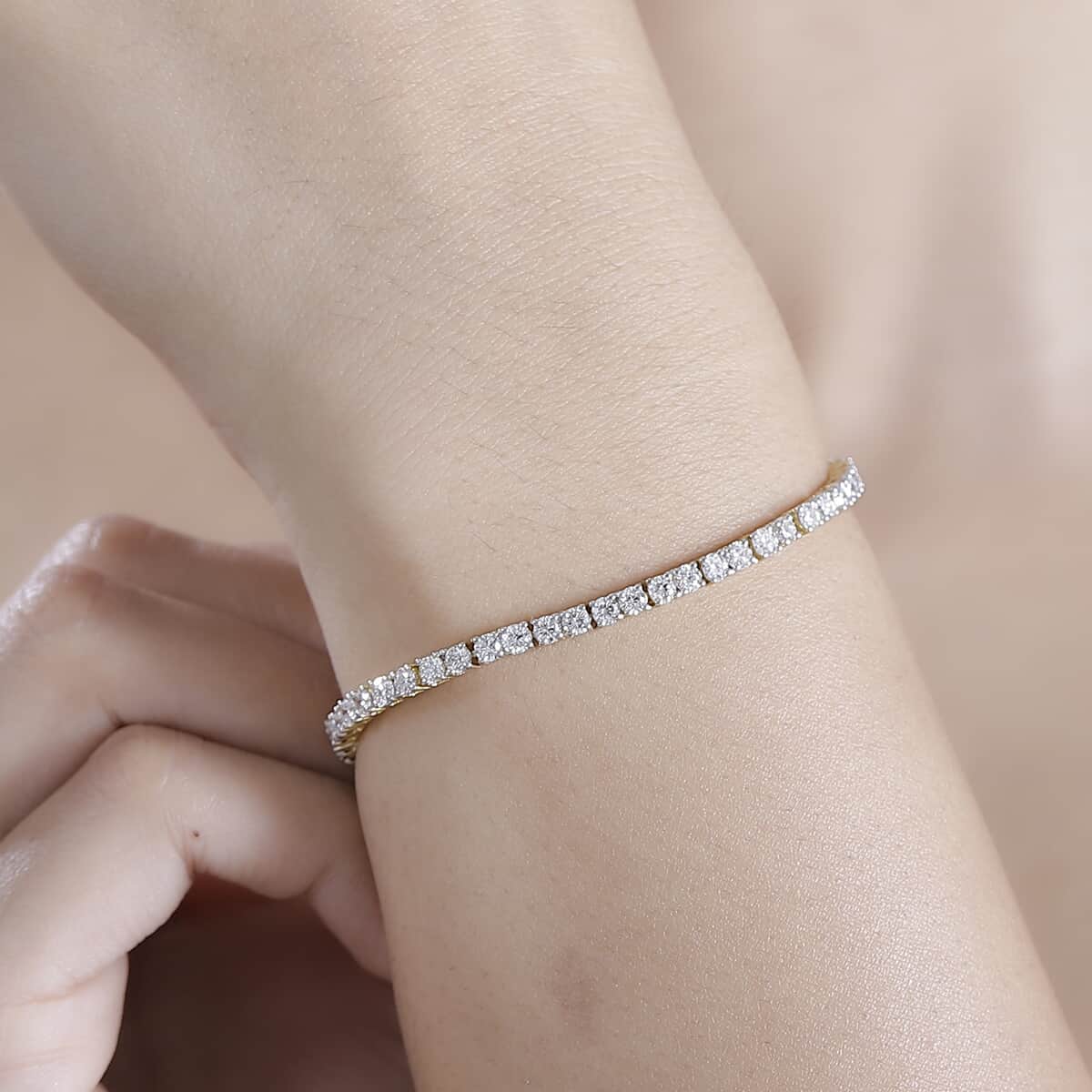 Luxuriant Lab Grown Diamond (E-F, VS) Tennis Bracelet in 18K Vermeil YG Over Sterling Silver (7.25 In) (Del. in 10-15 Days) 7.00 ctw image number 2