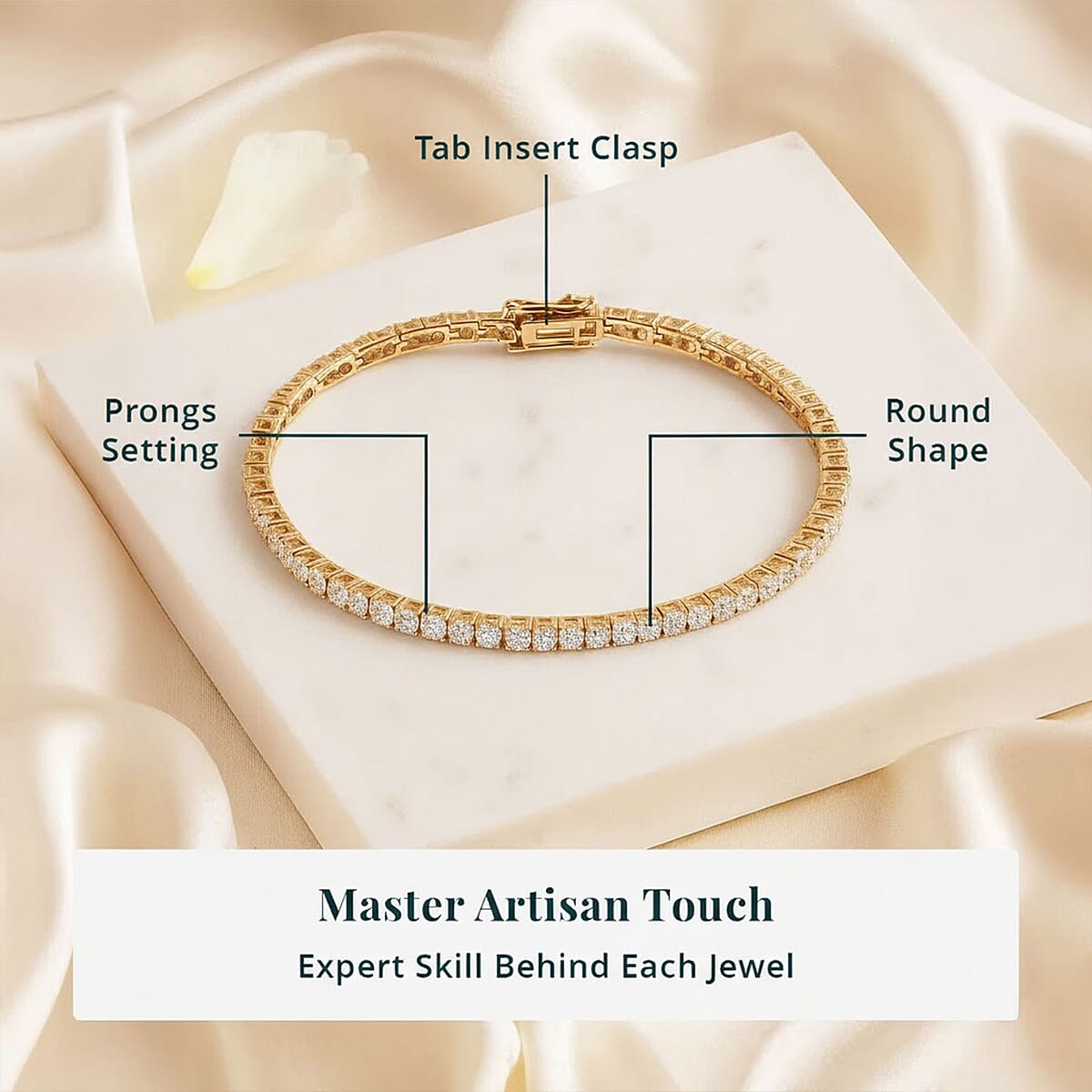 Luxuriant Lab Grown Diamond (E-F, VS) Tennis Bracelet in 18K Vermeil YG Over Sterling Silver (7.25 In) (Del. in 10-15 Days) 7.00 ctw image number 4
