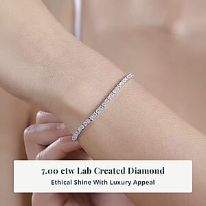 Luxuriant Lab Grown Diamond E-F VS 7.00 ctw Tennis Bracelet in Rhodium Over Sterling Silver (6.50 In)