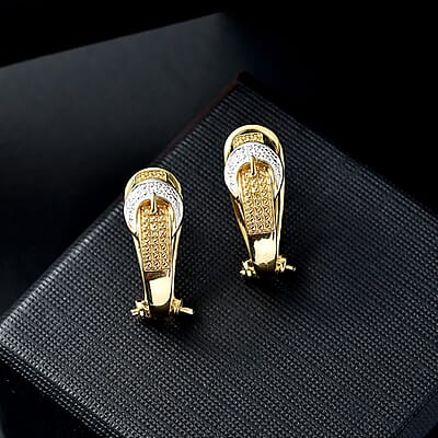 Karis Yellow Diamond Accent Latch Back Earrings in Platinum Bond and 18K YG Plated