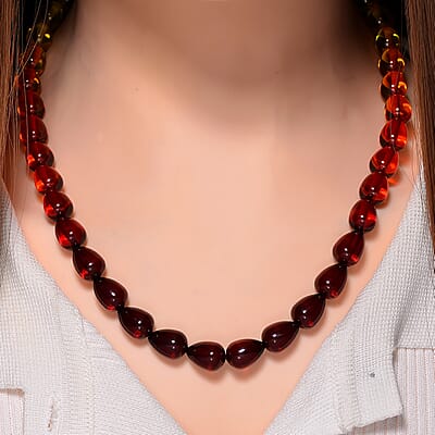 Simulated Multi Color Amber Drop Beaded Necklace 21.5 Inches