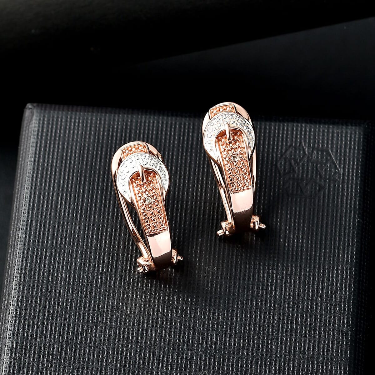 Karis Natural Champagne Diamond Accent Latch Back Earrings in Platinum Bond and 18K RG Plated image number 1