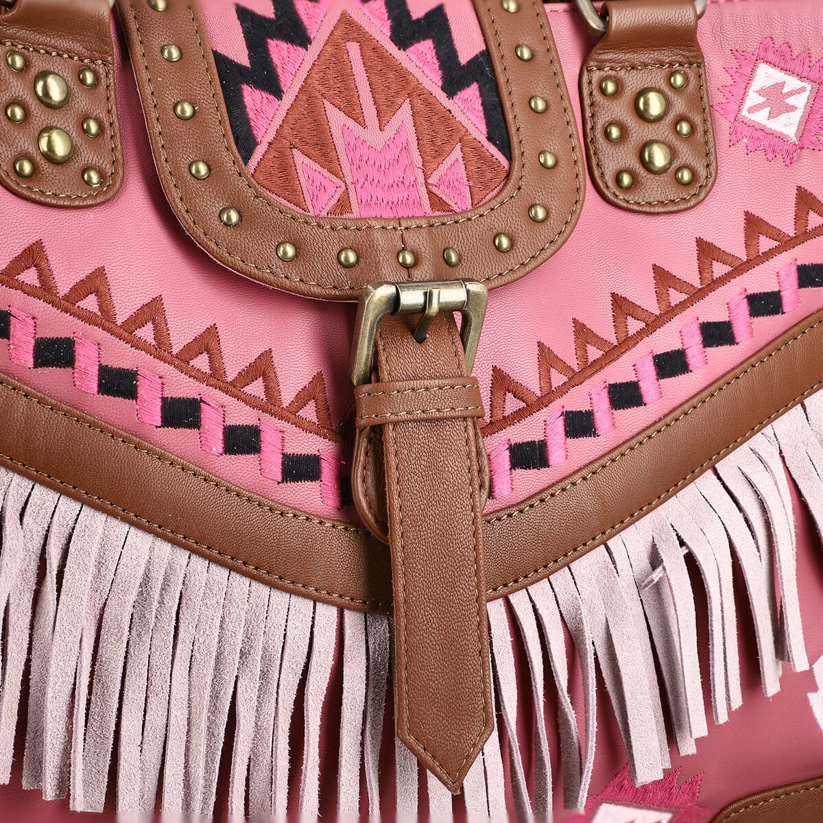 Genuine Leather Handbag with 2 top handle and 1 adjustable Shoulder strap  Size-11x 9.7 5x7 inches Color- Pink image number 5