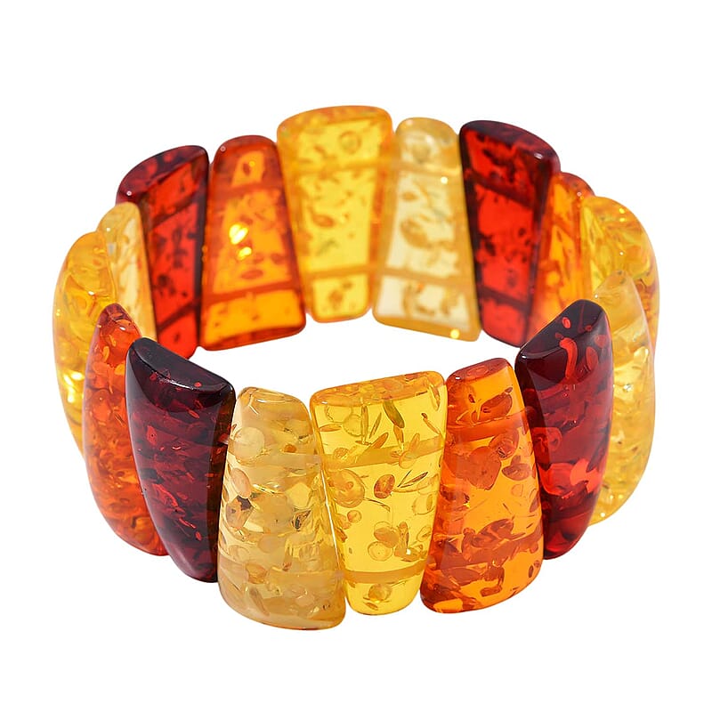 Simulated Multi Color Amber Block Stretch Bracelet 6.5-7 Inches