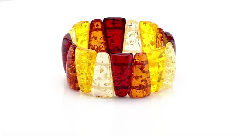 Simulated Multi Color Amber Block Stretch Bracelet 6.5-7 Inches