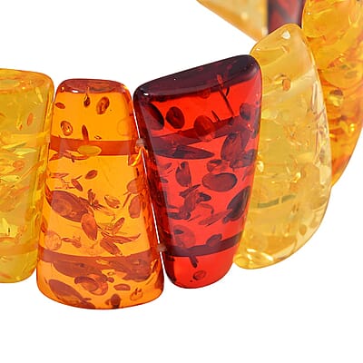 Simulated Multi Color Amber Block Stretch Bracelet 6.5-7 Inches