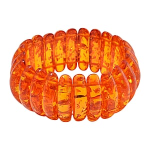 Simulated Amber Fancy Block Stretch Bracelet 6.5-7 Inches