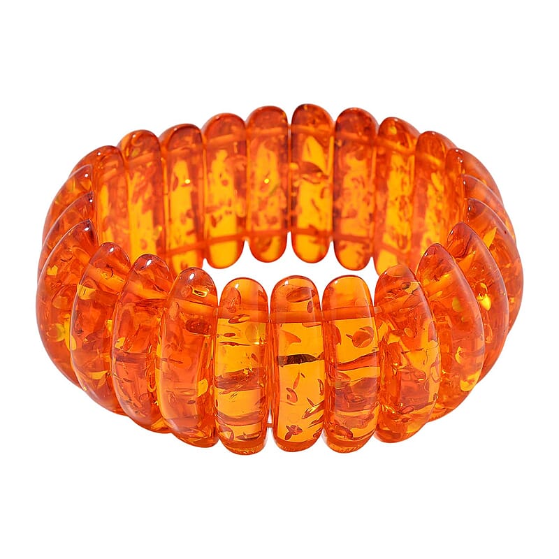 Simulated Amber Fancy Block Stretch Bracelet 6.5-7 Inches