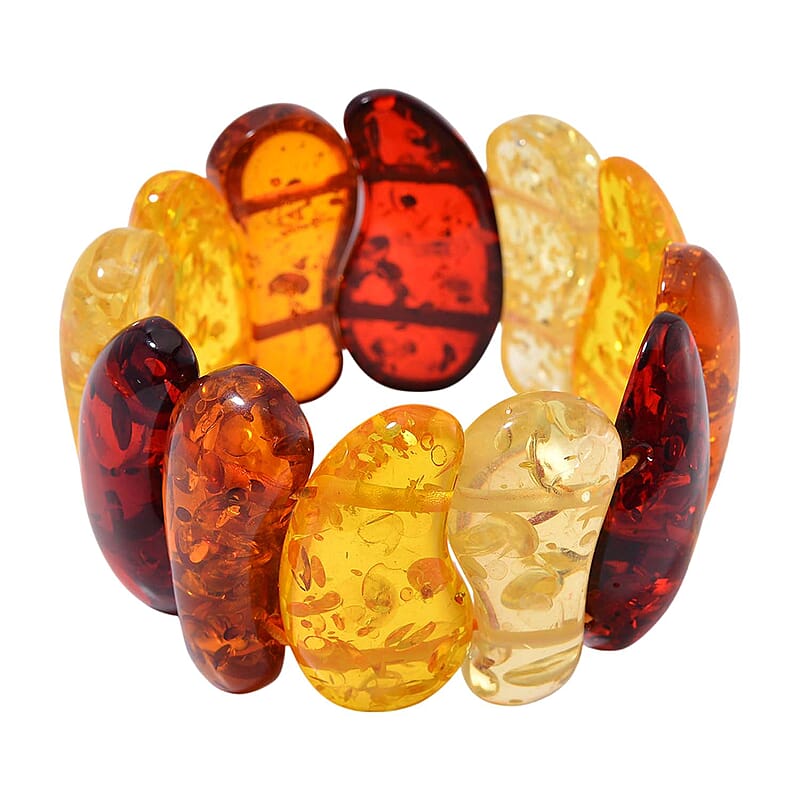 Simulated Multi Color Amber Block Stretch Bracelet