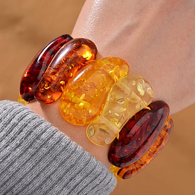 Simulated Multi Color Amber Block Stretch Bracelet