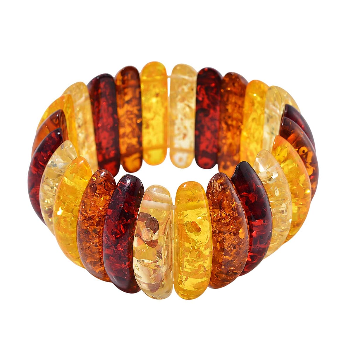 Simulated Multi Color Amber Block Stretch Bracelet 6.5-7 Inches image number 0