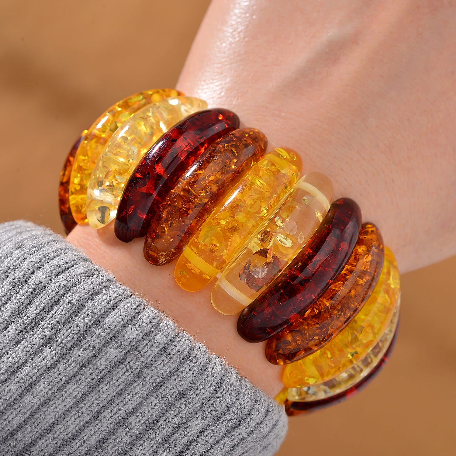 Simulated Multi Color Amber Stretch Bracelet 6.5-7 Inches