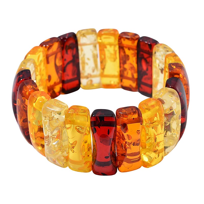 Simulated Amber Block Stretch Bracelet 6.5-7 Inches