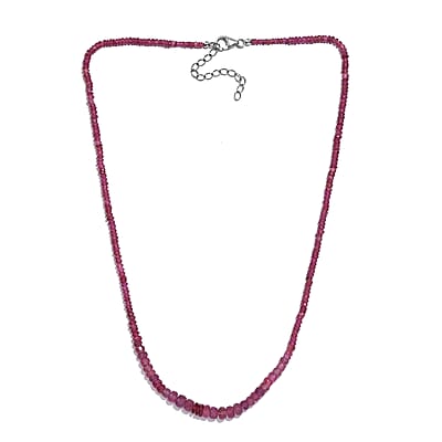 Niassa Ruby (FF) 56.00 ctw Necklace 18 Inches in Rhodium Over Sterling Silver
