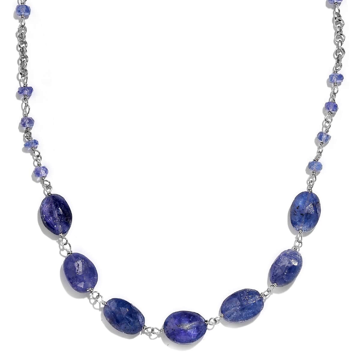 Tanzanite Rough Cut 37.00 ctw Necklace in Rhodium Over Sterling Silver 24 Inches image number 0