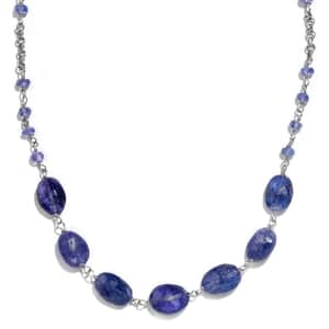 Tanzanite Rough Cut 37.00 ctw Necklace in Rhodium Over Sterling Silver 24 Inches