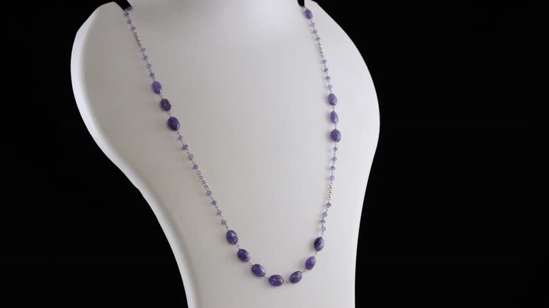 Tanzanite Rough Cut 37.00 ctw Necklace in Rhodium Over Sterling Silver 24 Inches