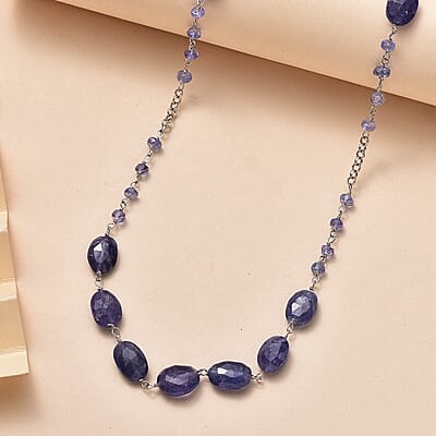 Tanzanite Rough Cut 37.00 ctw Necklace in Rhodium Over Sterling Silver 24 Inches