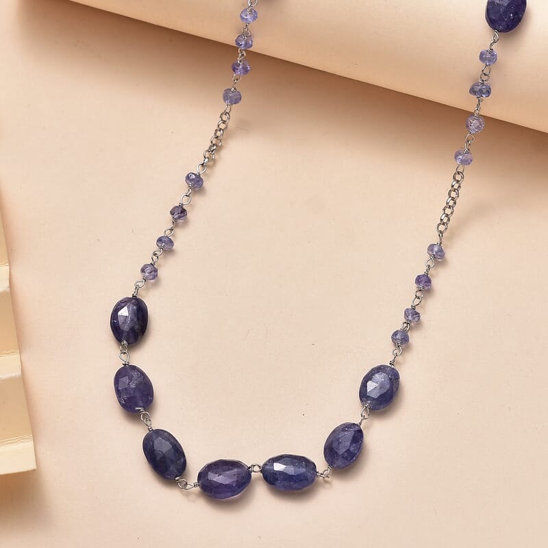 Tanzanite Rough Cut 37.00 ctw Necklace in Rhodium Over Sterling Silver 24 Inches