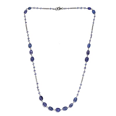 Tanzanite Rough Cut 37.00 ctw Necklace in Rhodium Over Sterling Silver 24 Inches