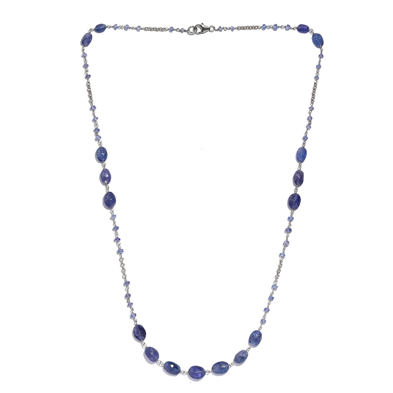 Tanzanite Rough Cut 37.00 ctw Necklace in Rhodium Over Sterling Silver 24 Inches