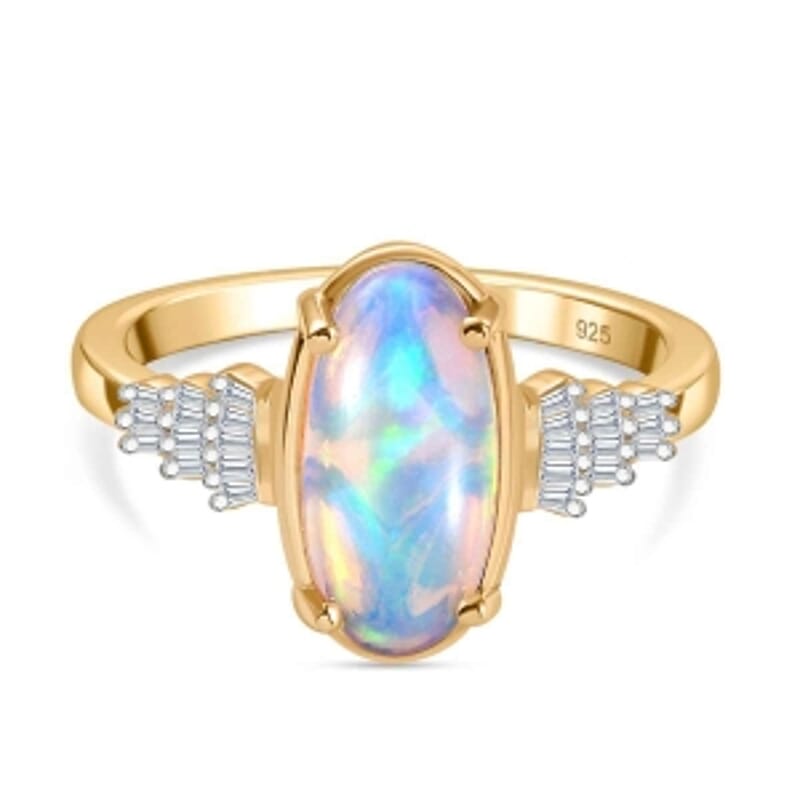 Ethiopian Welo Opal and White Diamond 2.61 ctw Ring in 18K Vermeil Yellow Gold Over Sterling Silver (Size 6.5)