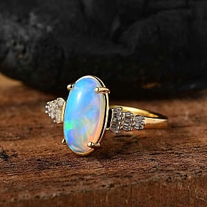 Ethiopian Welo Opal and White Diamond 2.61 ctw Ring in 18K Vermeil Yellow Gold Over Sterling Silver (Size 6.5)