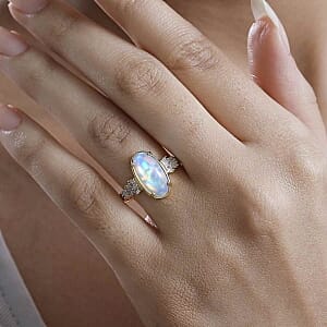 Ethiopian Welo Opal and White Diamond 2.61 ctw Ring in 18K Vermeil Yellow Gold Over Sterling Silver (Size 6.5)