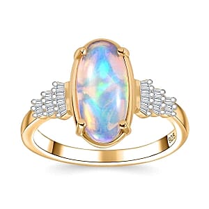 Ethiopian Welo Opal and White Diamond 2.61 ctw Ring in 18K Vermeil Yellow Gold Over Sterling Silver (Size 6.5)