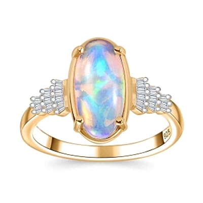 Ethiopian Welo Opal and White Diamond 2.61 ctw Ring in 18K Vermeil Yellow Gold Over Sterling Silver (Size 6.5)