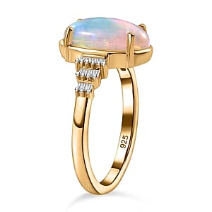 Ethiopian Welo Opal and White Diamond 2.61 ctw Ring in 18K Vermeil Yellow Gold Over Sterling Silver (Size 6.5)