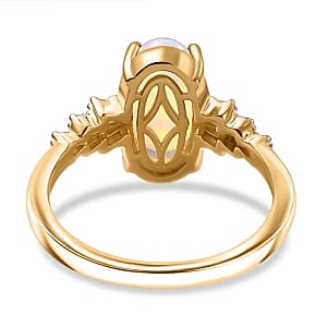 Ethiopian Welo Opal and White Diamond 2.61 ctw Ring in 18K Vermeil Yellow Gold Over Sterling Silver (Size 6.5)