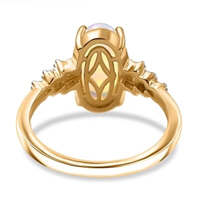 Ethiopian Welo Opal and White Diamond 2.61 ctw Ring in 18K Vermeil Yellow Gold Over Sterling Silver (Size 6.5)
