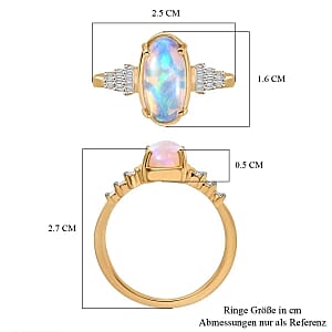 Ethiopian Welo Opal and White Diamond 2.61 ctw Ring in 18K Vermeil Yellow Gold Over Sterling Silver (Size 6.5)