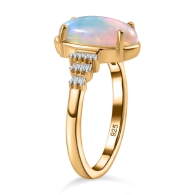 Ethiopian Welo Opal and White Diamond 2.61 ctw Ring in 18K Vermeil Yellow Gold Over Sterling Silver (Size 10.0)
