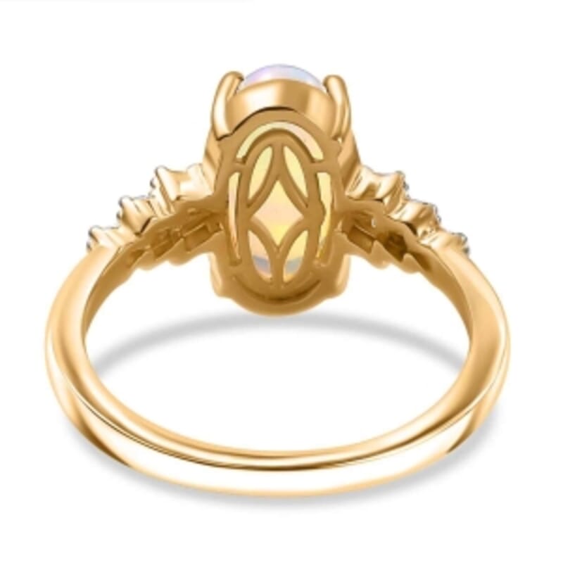 Ethiopian Welo Opal and White Diamond 2.61 ctw Ring in 18K Vermeil Yellow Gold Over Sterling Silver (Size 10.0)