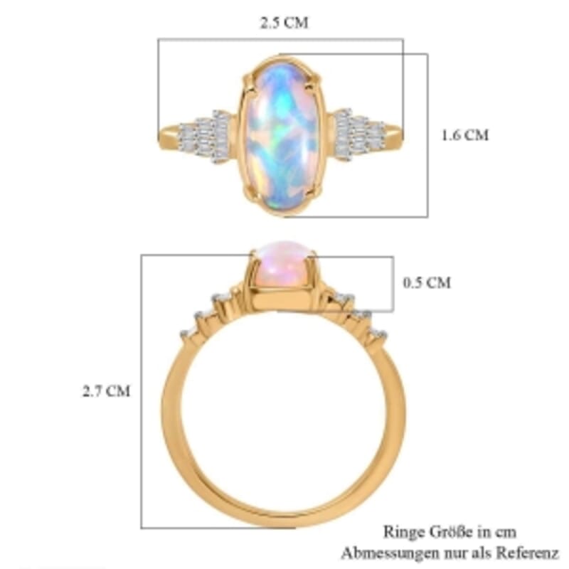 Ethiopian Welo Opal and White Diamond 2.61 ctw Ring in 18K Vermeil Yellow Gold Over Sterling Silver (Size 10.0)