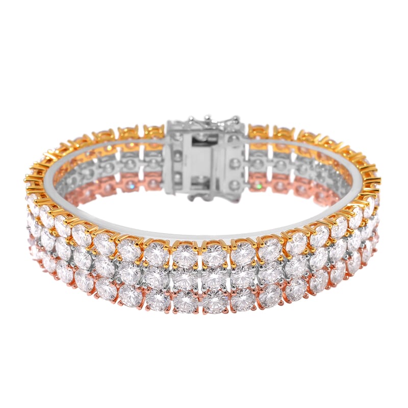 Moissanite 40.90 ctw Three-Row Bracelet in 18K Vermeil YRG and Rhodium Over Sterling Silver (6.50 In)