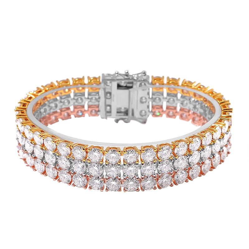 Moissanite 40.90 ctw Three-Row Bracelet in 18K Vermeil YRG and Rhodium Over Sterling Silver (6.50 In)