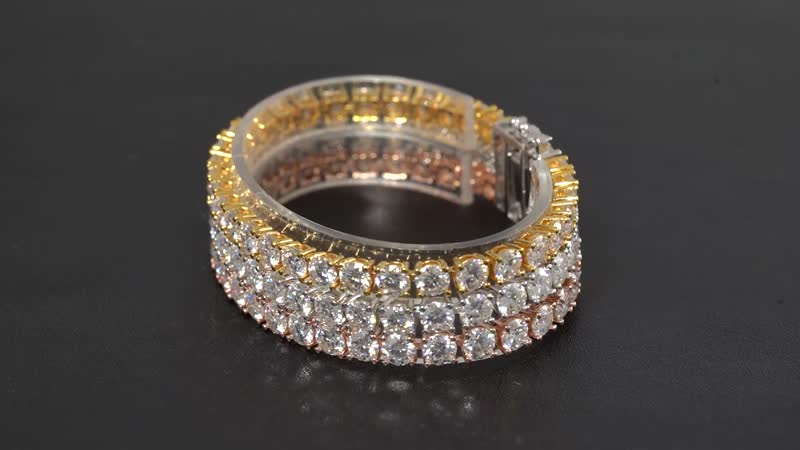 Doorbuster Moissanite Three-Row Bracelet in 18K Vermeil RG, YG and Rhodium Over Sterling Silver (6.50 In) 40.90 ctw