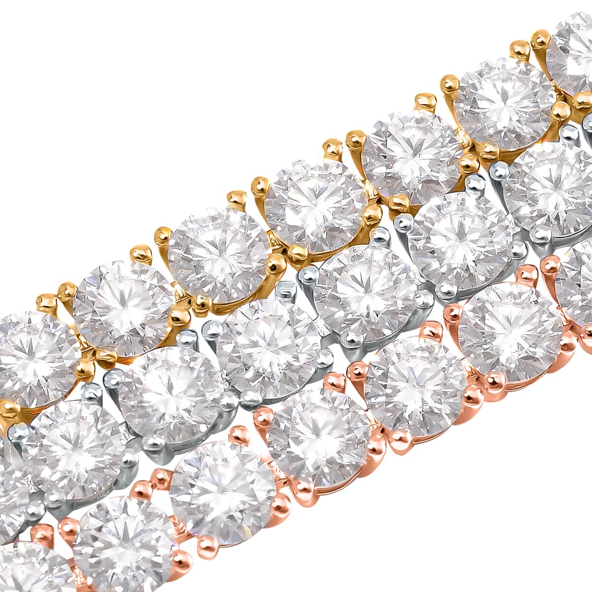 Doorbuster Moissanite 40.90 ctw Three-Row Bracelet in 18K Vermeil YRG and Rhodium Over Sterling Silver (6.50 In) image number 2