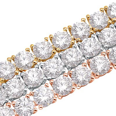 Moissanite 40.90 ctw Three-Row Bracelet in 18K Vermeil YRG and Rhodium Over Sterling Silver (6.50 In)